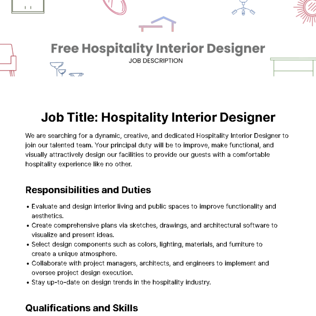 Free Hospitality Interior Designer Job Description Template