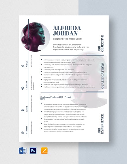 Free Conference Producer Resume Template - Word, Apple Pages