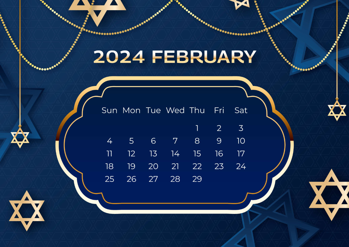 Jewish Calendar February 2024 Template