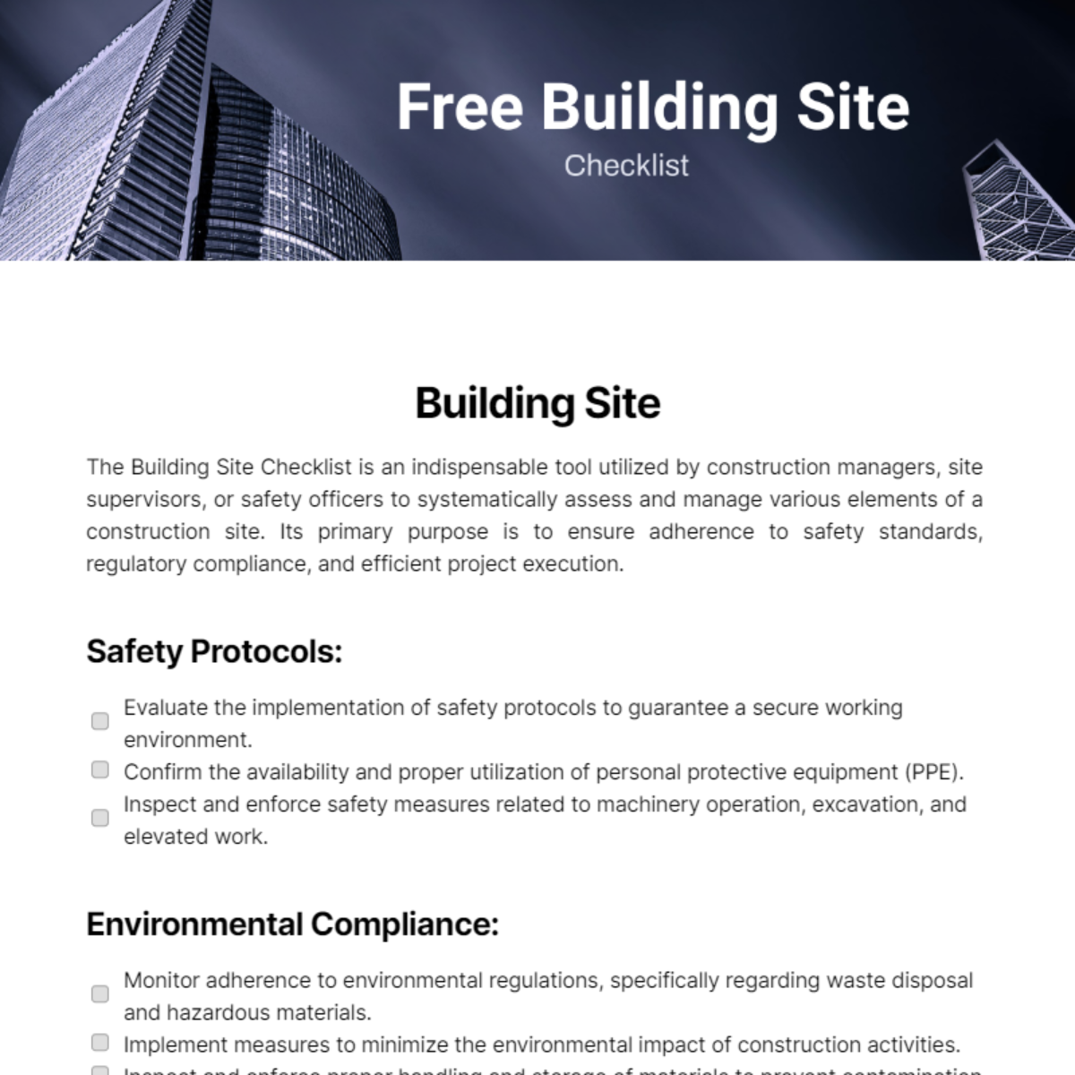 Building Site Checklist Template