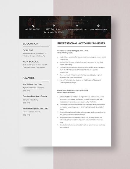 Conference Sales Manager Resume Template