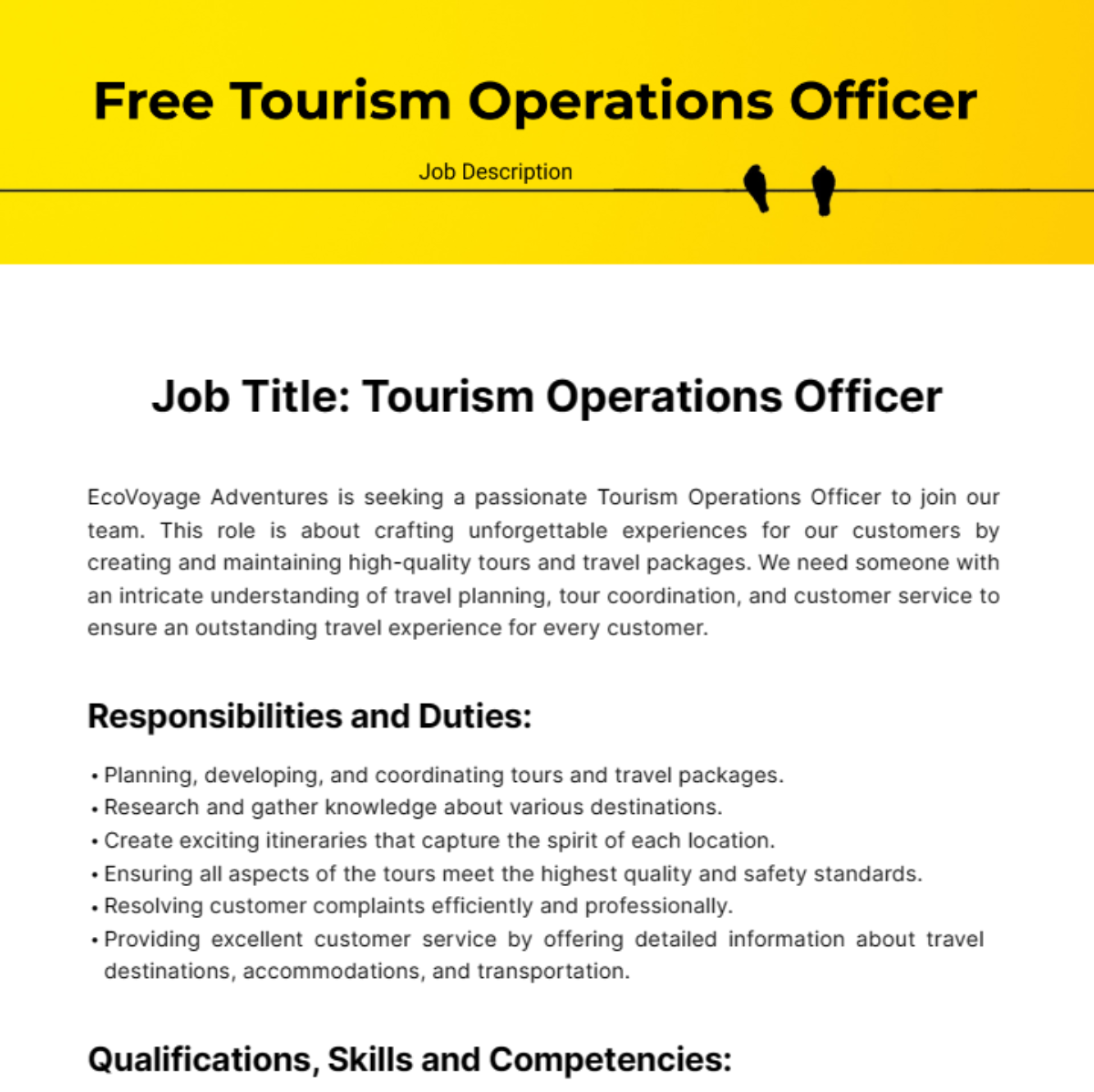 Free Tourism Operations Officer Duties and Responsibilities Template
