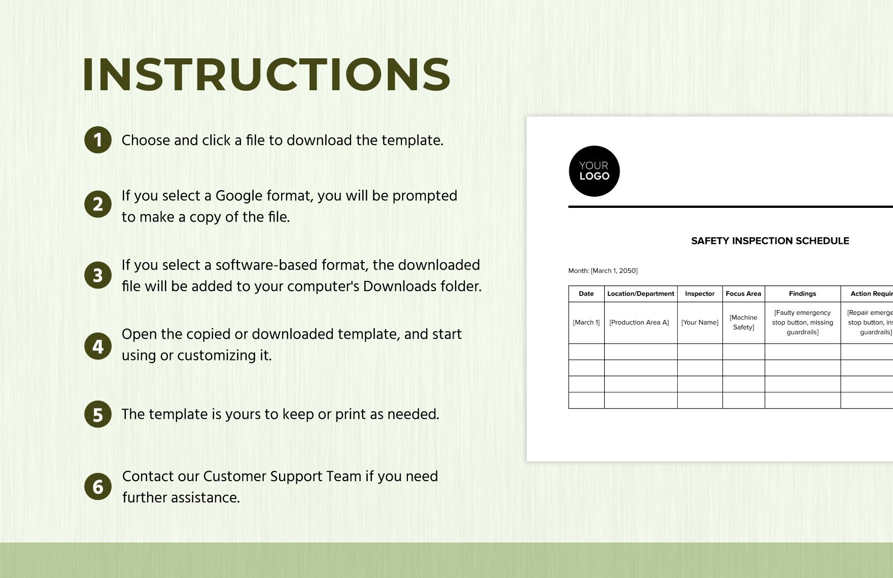 Safety Inspection Schedule Template