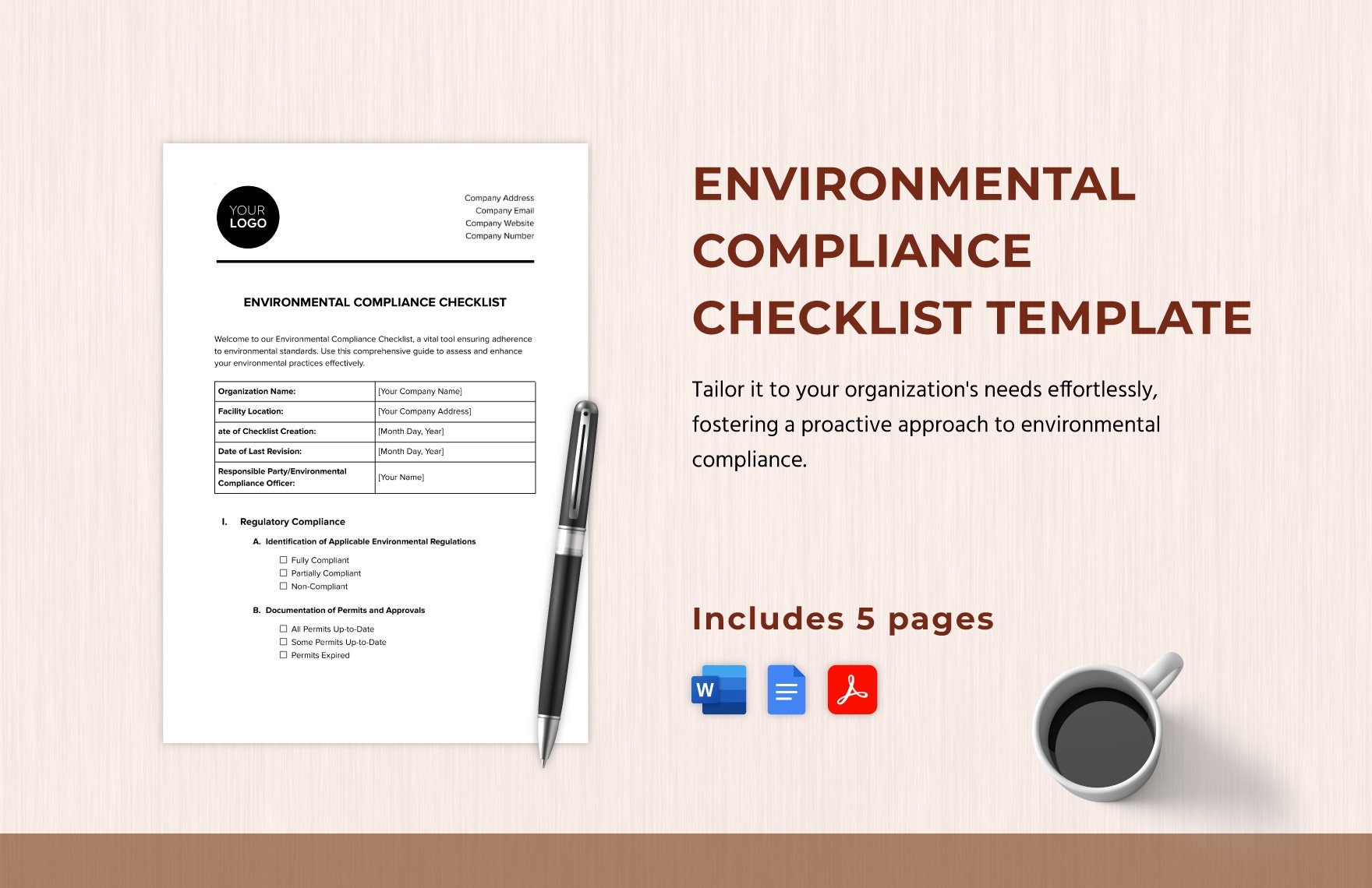 Environmental Compliance Checklist Template in Word, Google Docs, PDF