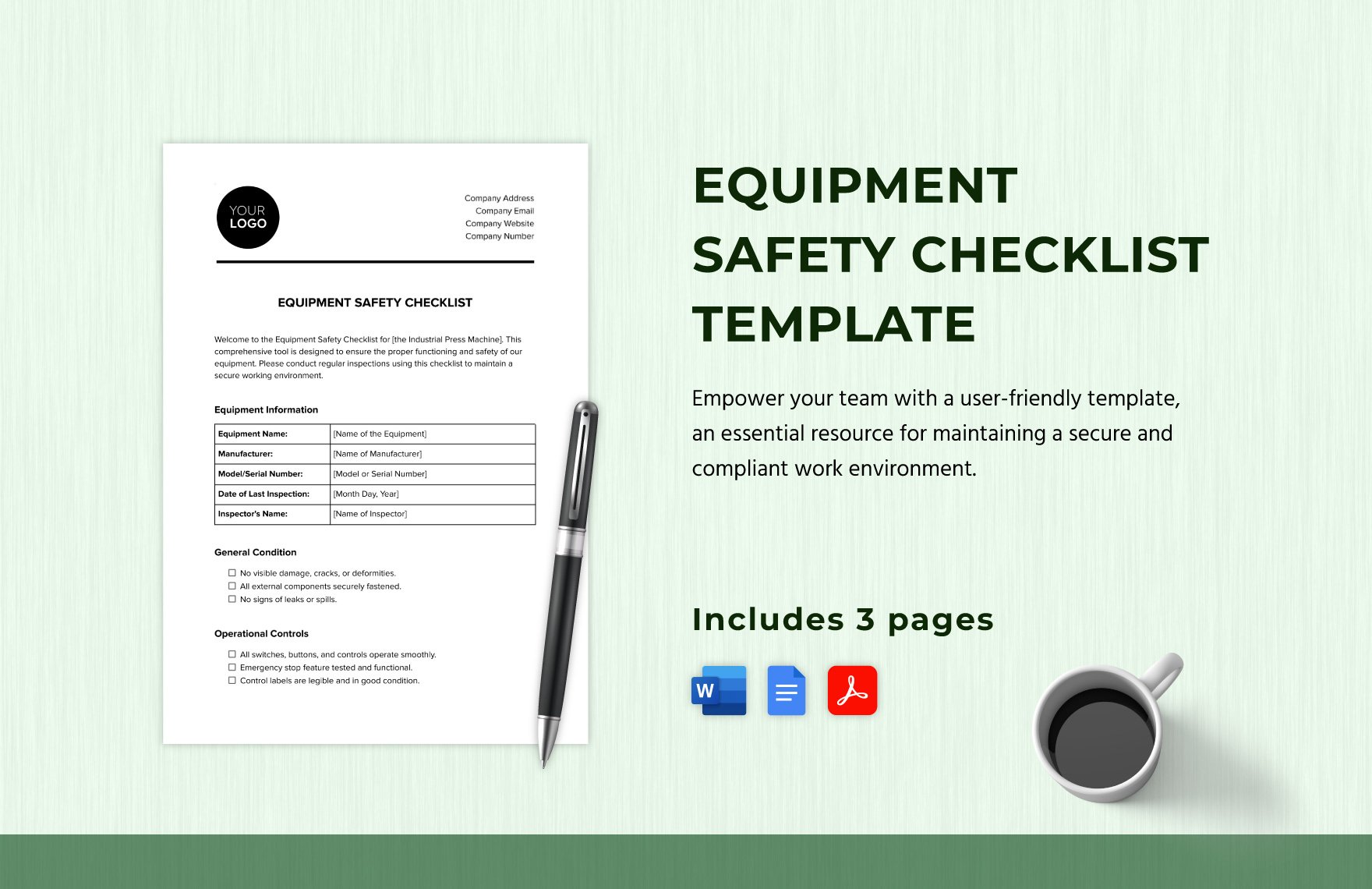 Equipment Safety Checklist Template in Word, Google Docs, PDF