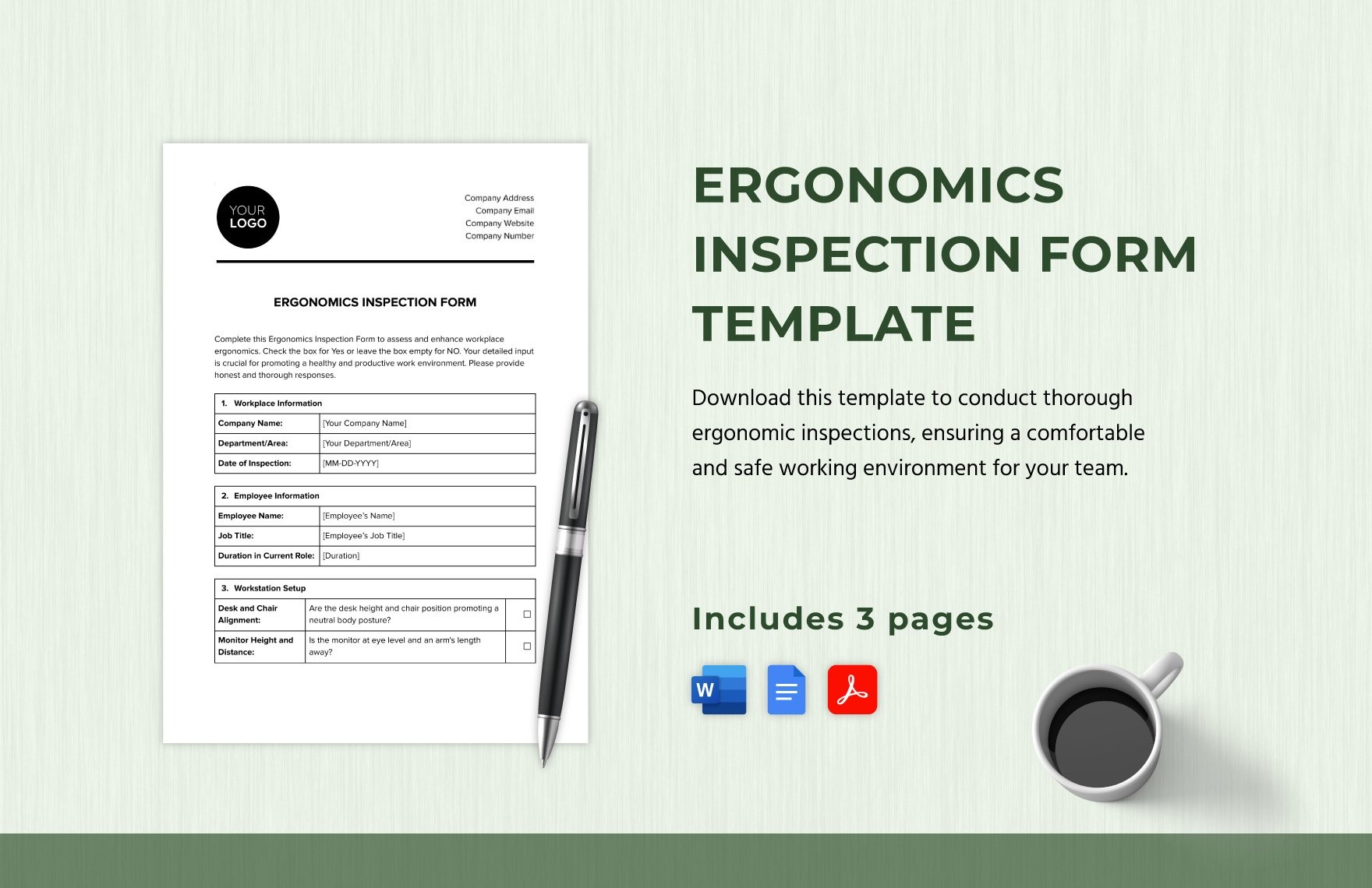 Ergonomics Inspection Form Template in Word, Google Docs, PDF