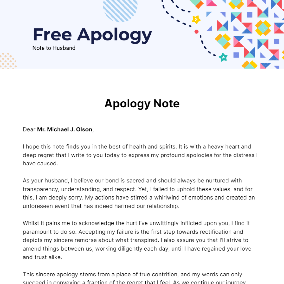Free Apology Note to Husband Template