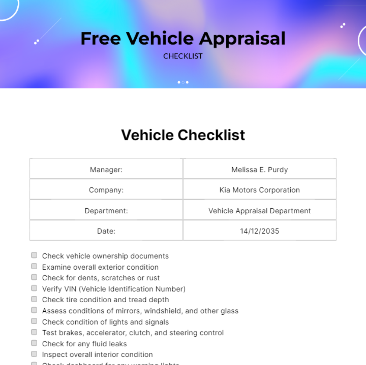 FREE Vehicle Checklist Templates &amp; Examples - Edit Online &amp; Download ...