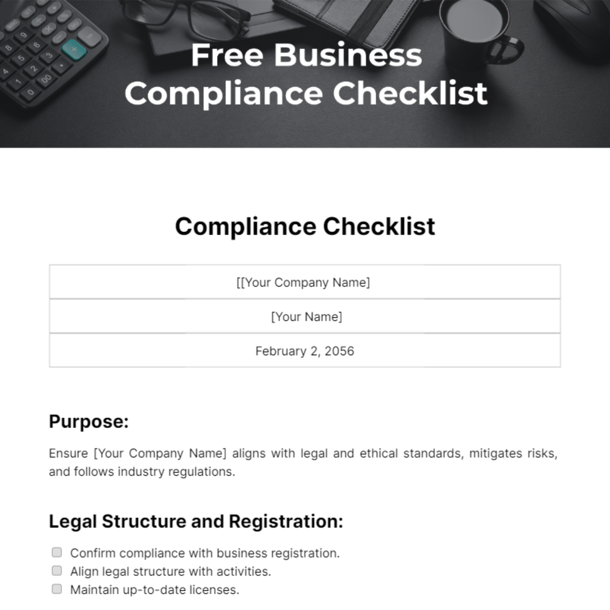 Business Compliance Checklist Template