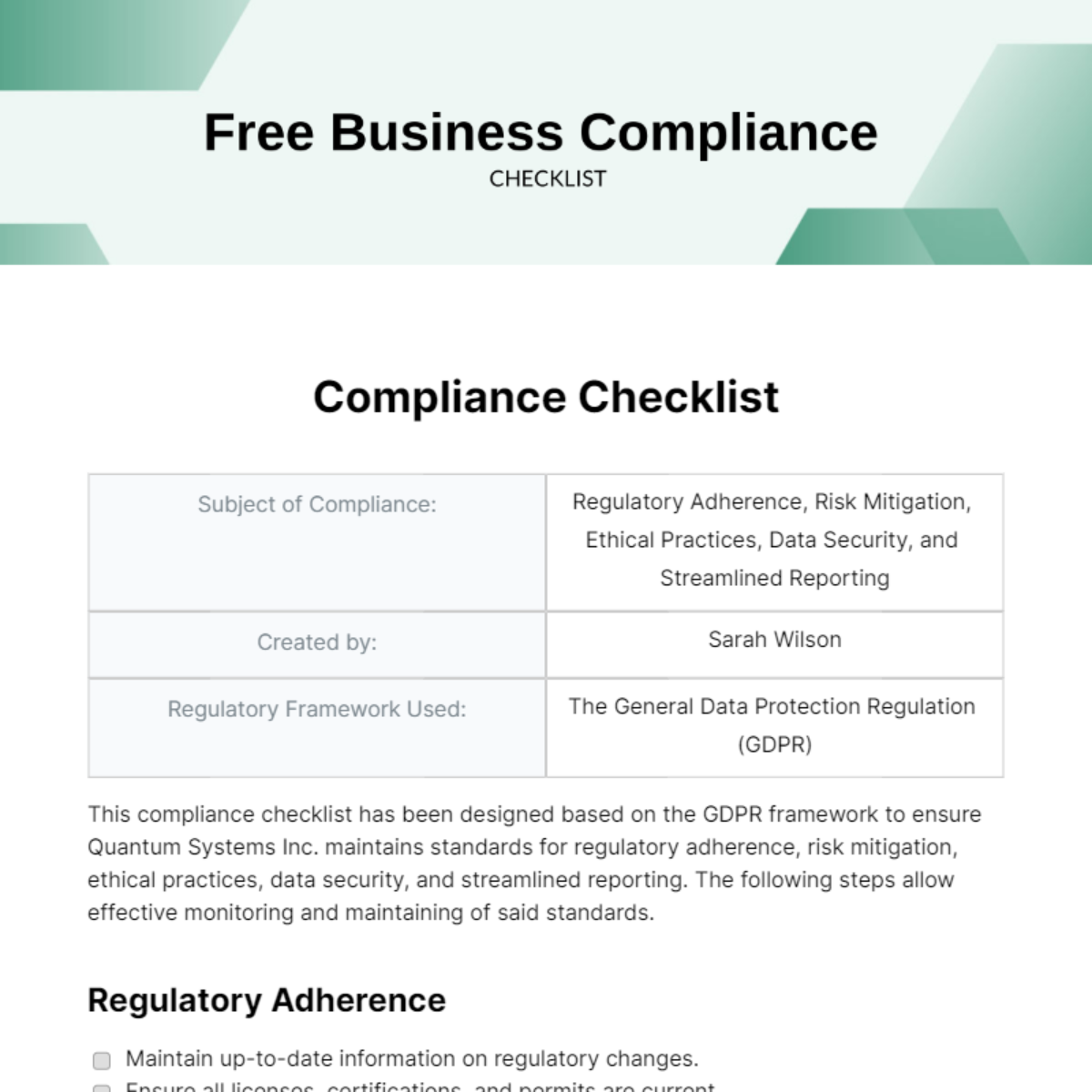 Free Business Compliance Checklist Edit Online Download Template Net   Business Compliance Checklist Edit Online 