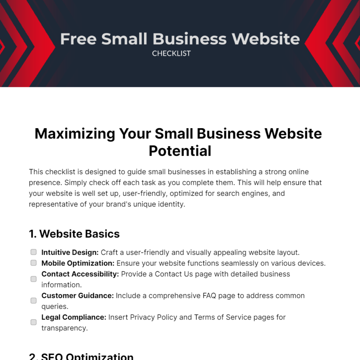 Free Small Business Website Checklist Template