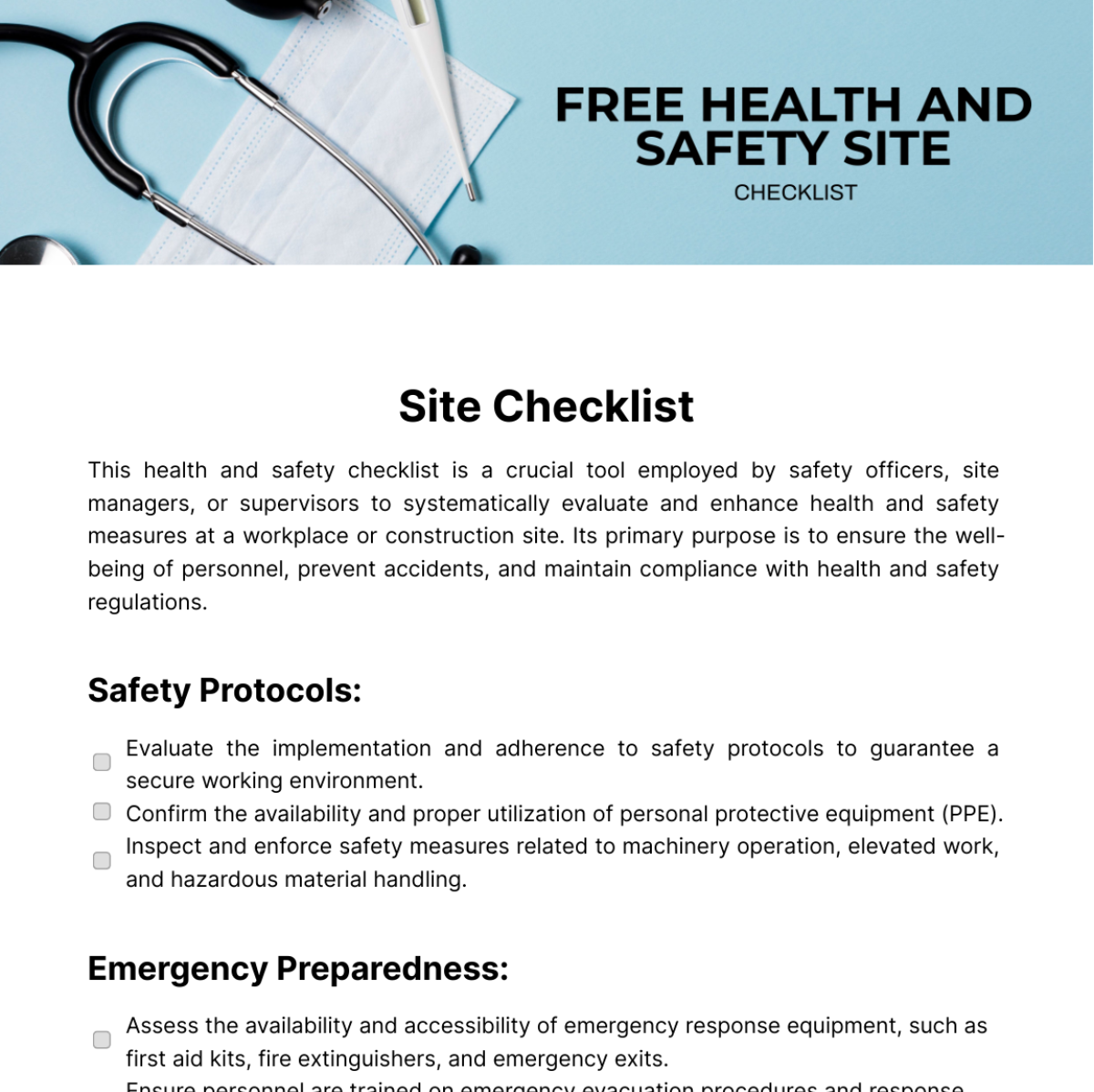 Health and Safety Site Checklist Template