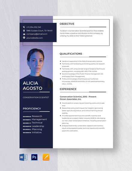 Conservation Scientist Resume Template - Word, Apple Pages, PSD