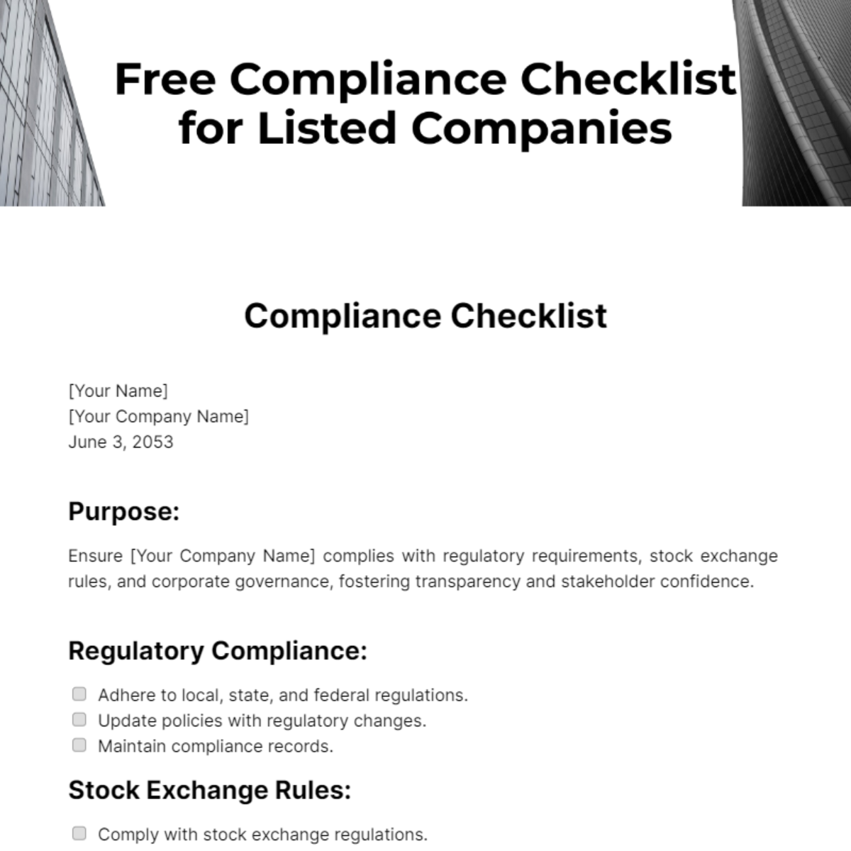 Compliance Checklist For Listed Companies Template