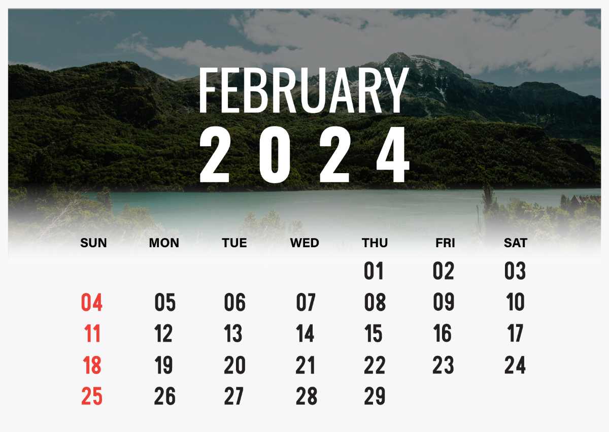 Landscape February 2024 Calendar Template