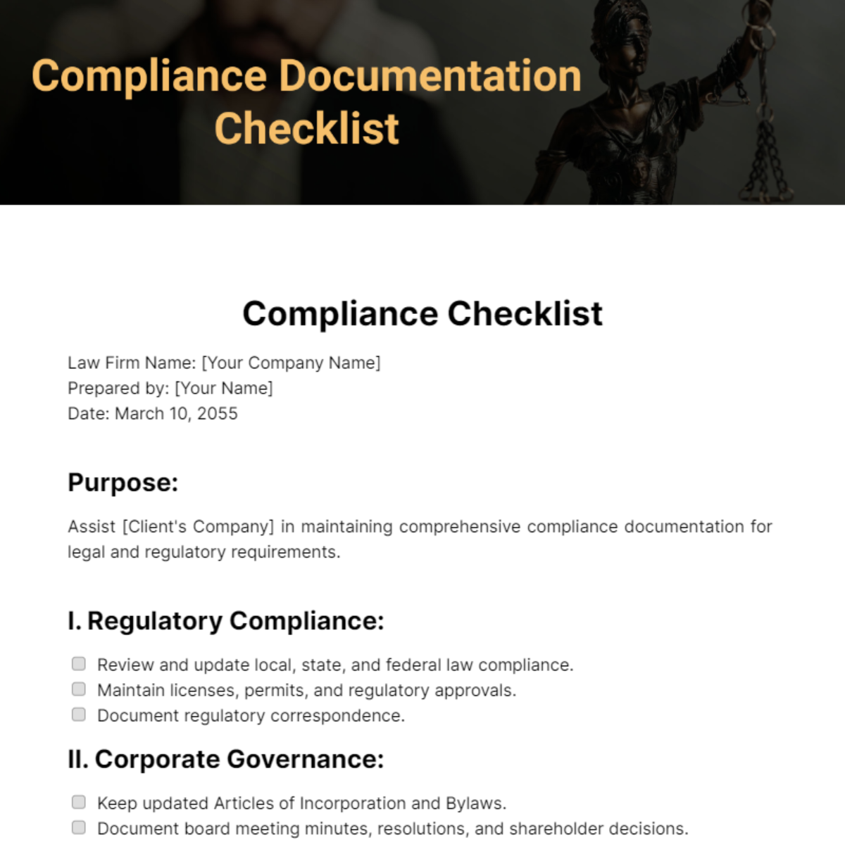 Compliance Documentation Checklist Template