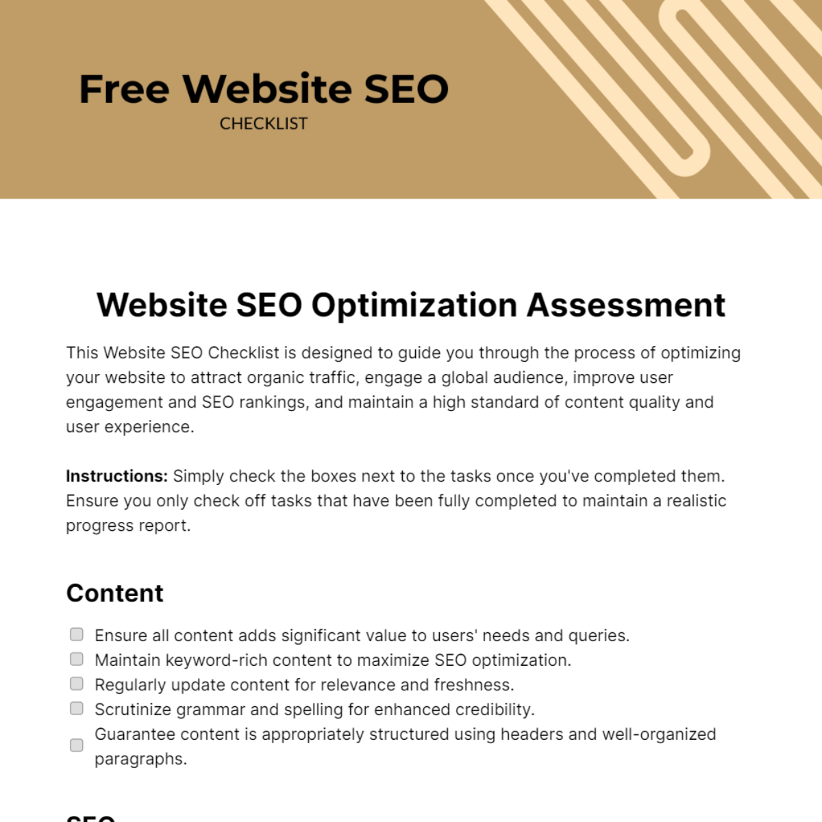 Free Website SEO Checklist Template