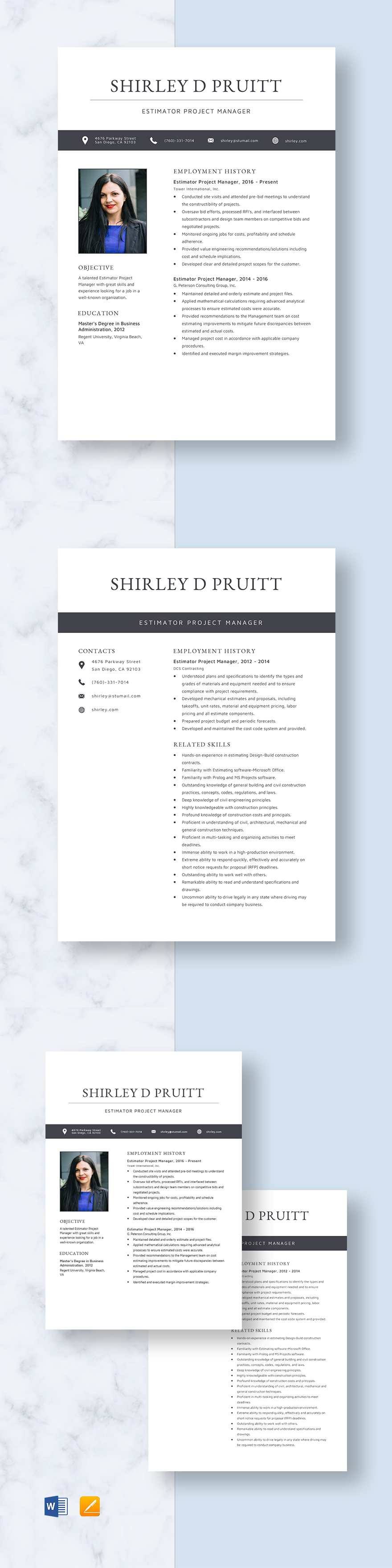 Mechanical Estimator Resume Template Word, Apple Pages