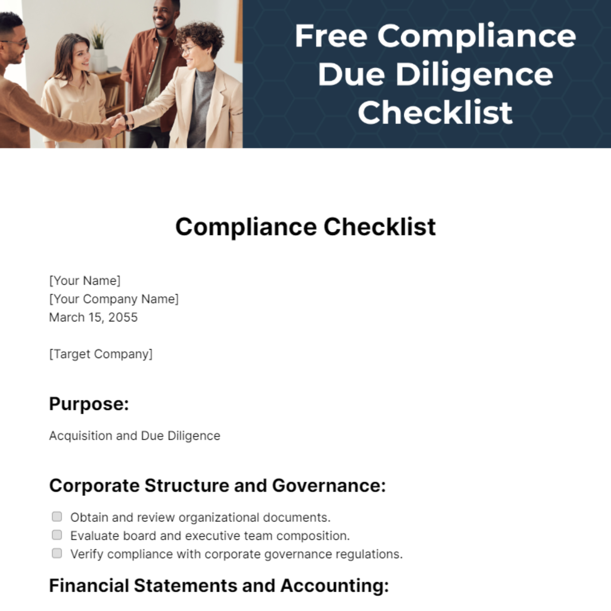 Compliance Due Diligence Checklist Template