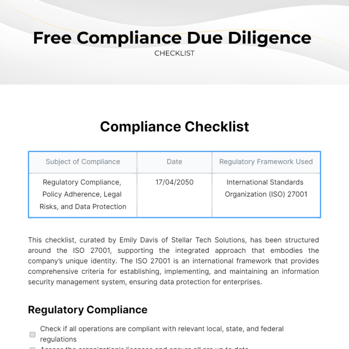 FREE Compliance Checklist Templates & Examples - Edit Online & Download ...