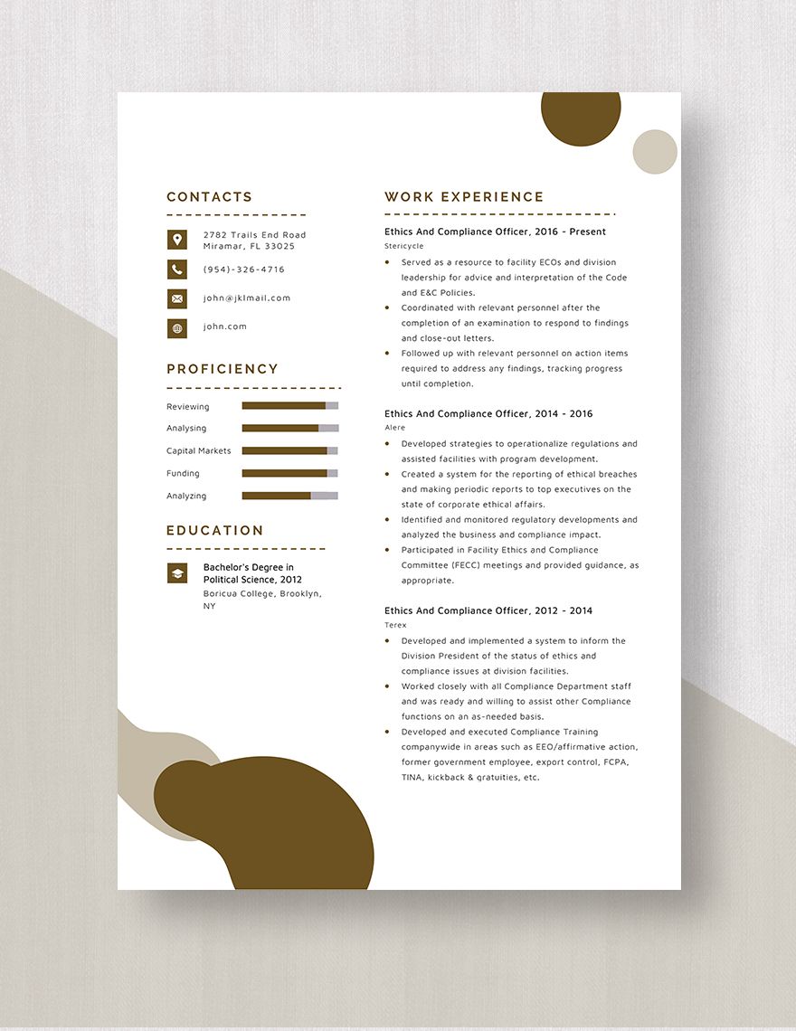 Ethics And Compliance Officer Resume