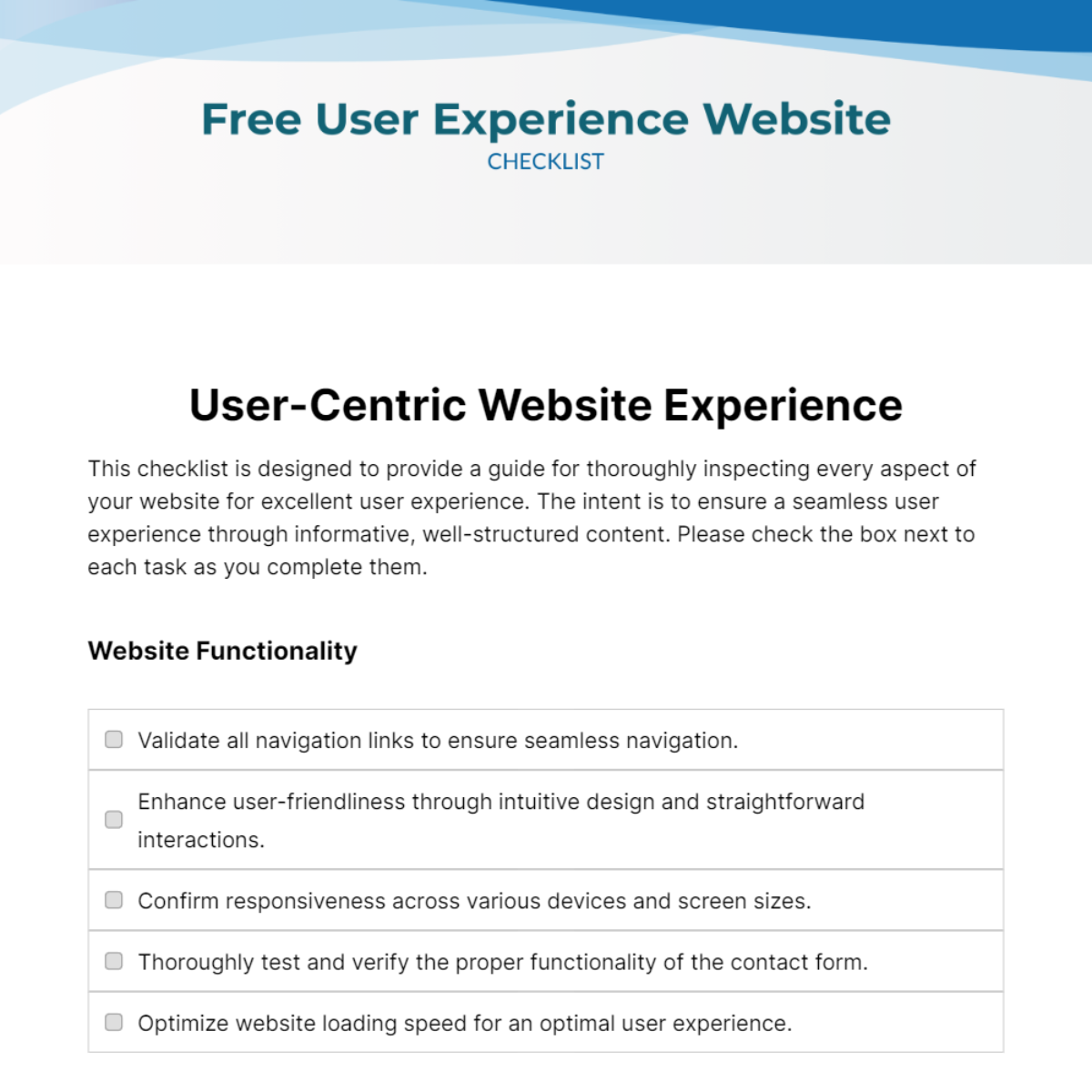 Free User Experience Website Checklist Template