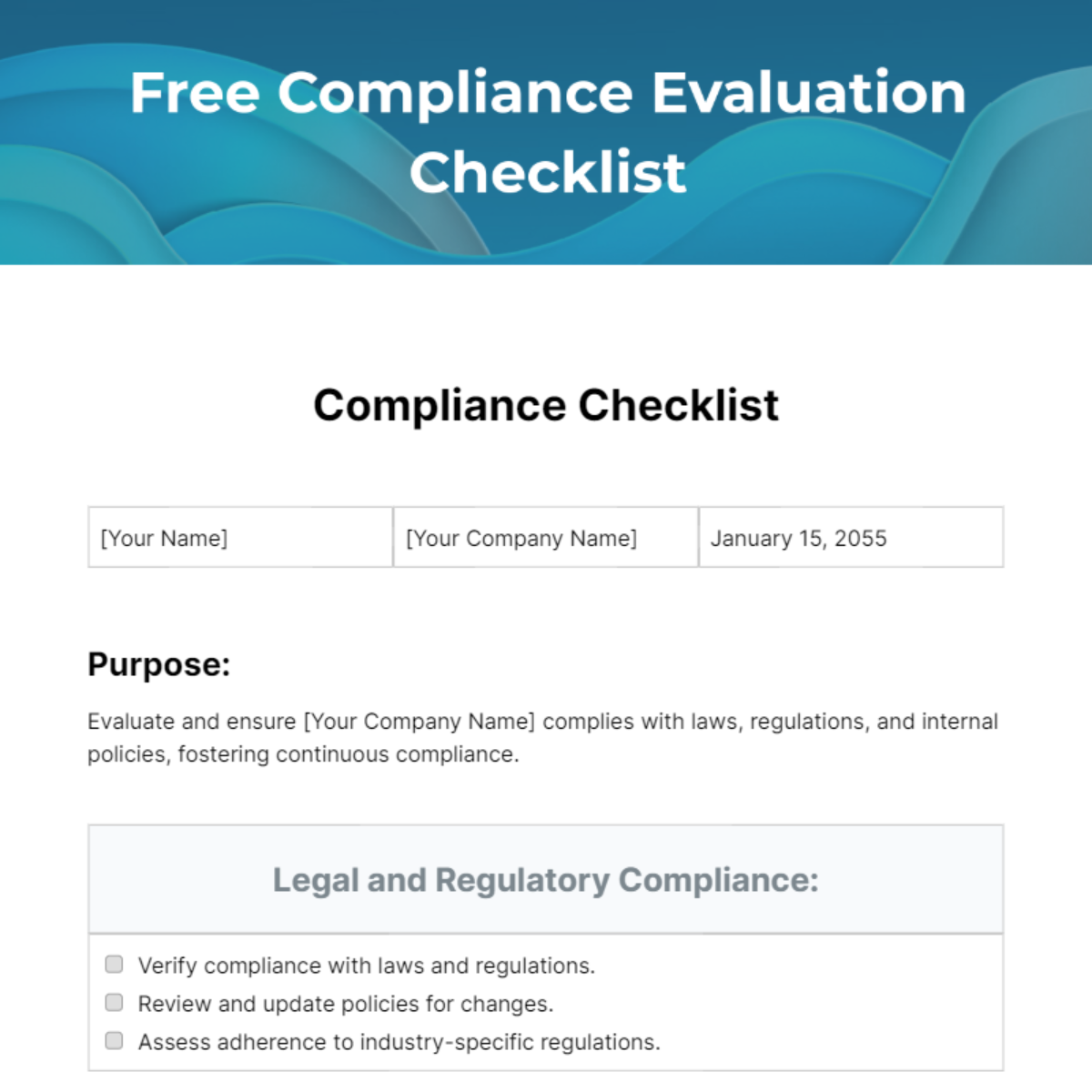Compliance Evaluation Checklist Template