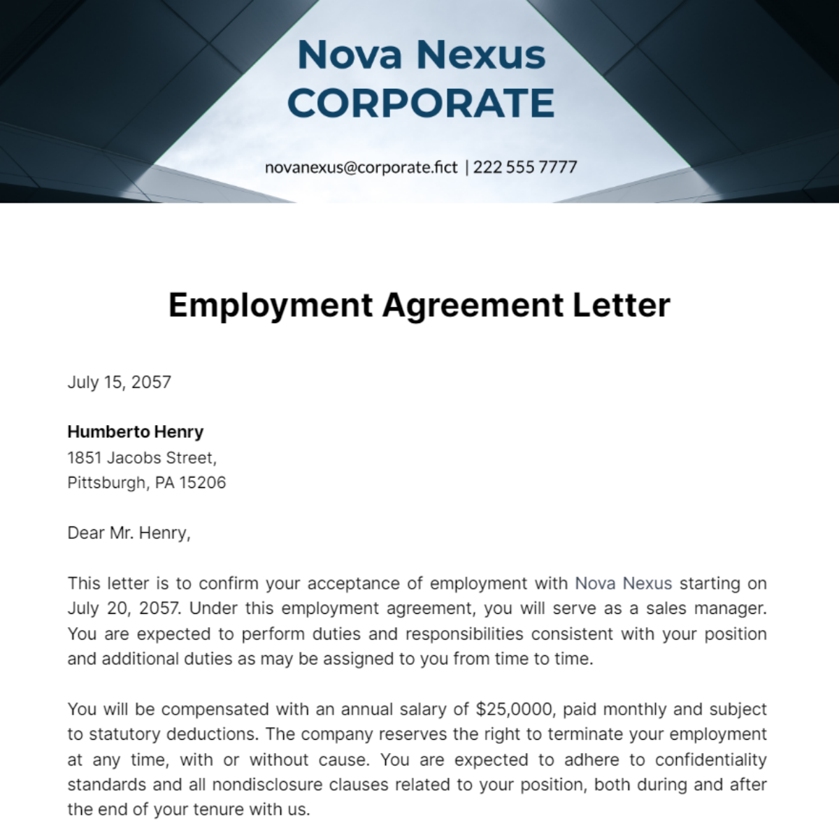 Employment Agreement Letter Template