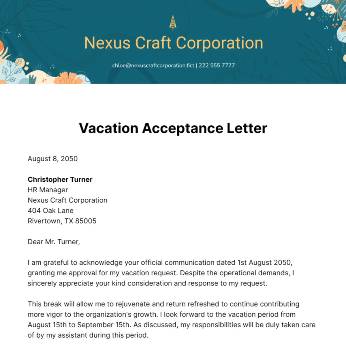 Vacation Acceptance Letter Template