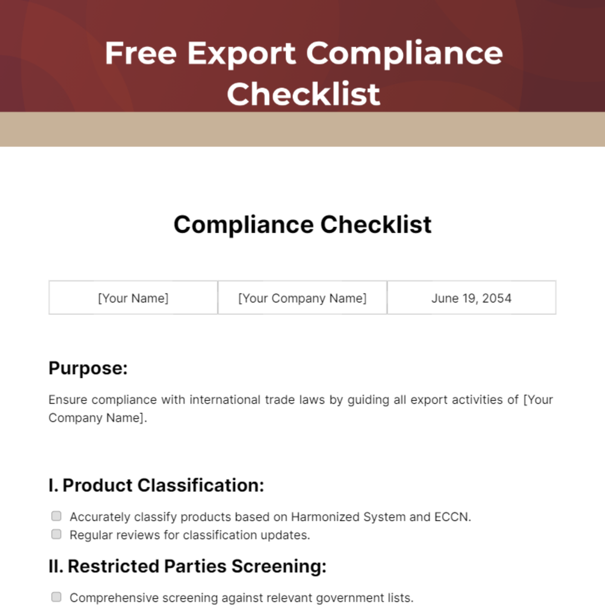 Export Compliance Checklist Template