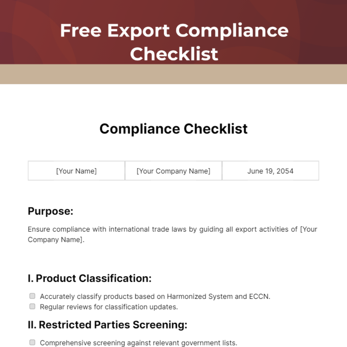 Export Compliance Checklist Template - Edit Online & Download