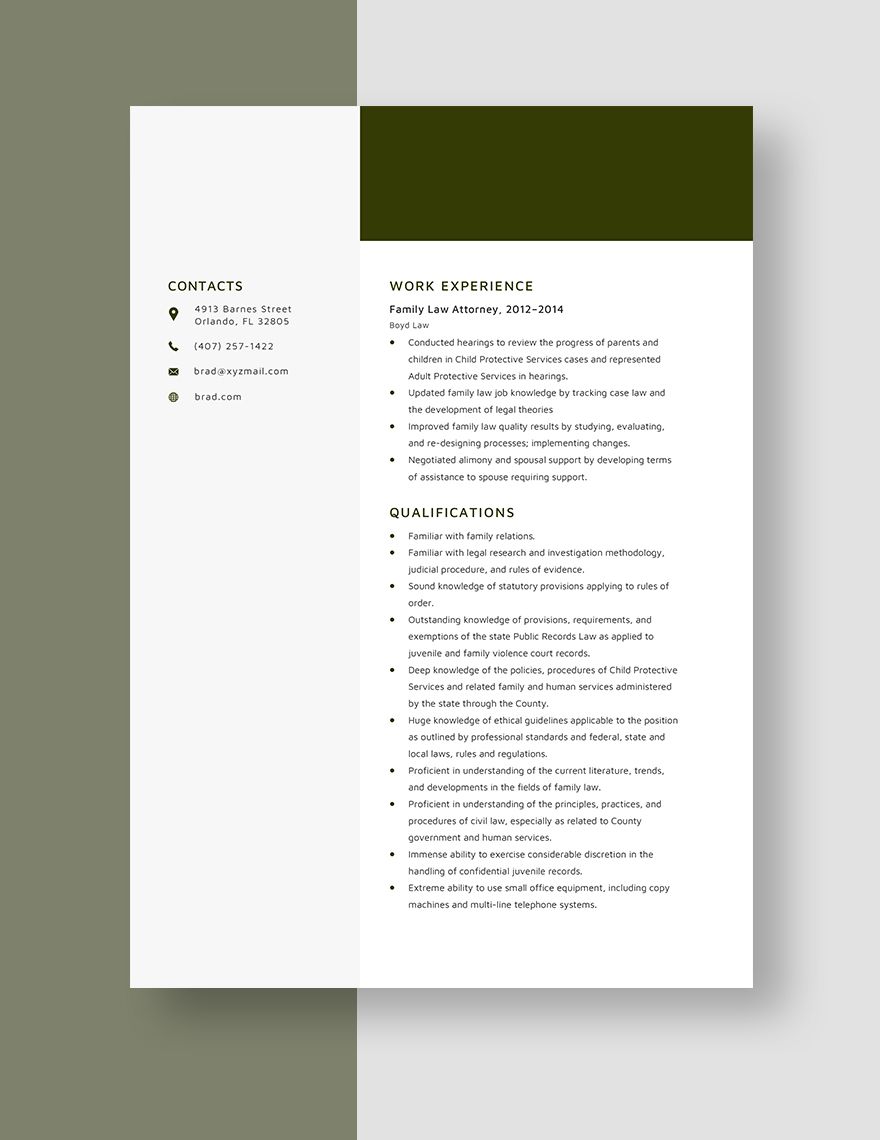 Family Law Attorney Resume