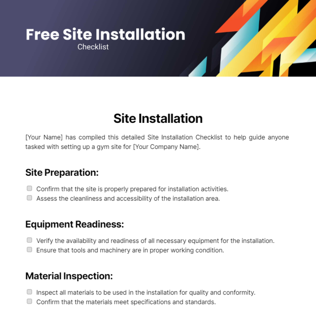 Site Installation Checklist Template