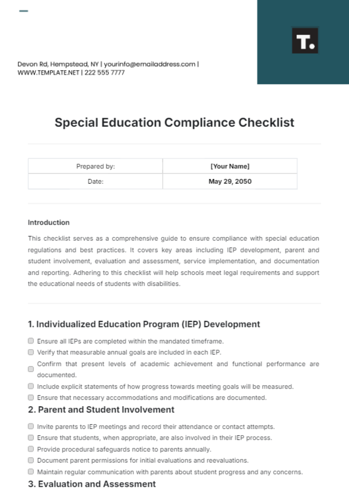 Special Education Compliance Checklist Template - Edit Online & Download