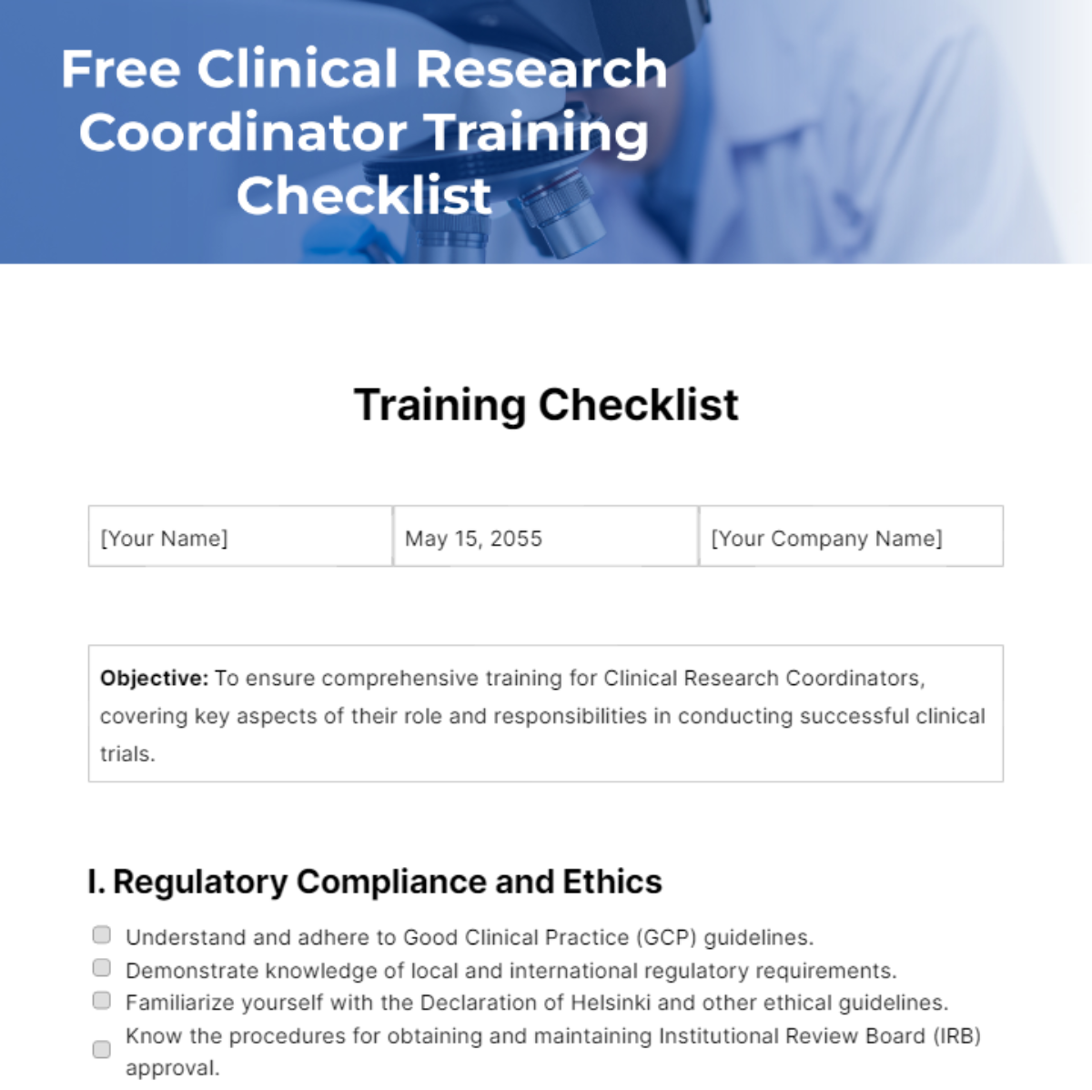 Free Clinical Research Coordinator Training Checklist Template