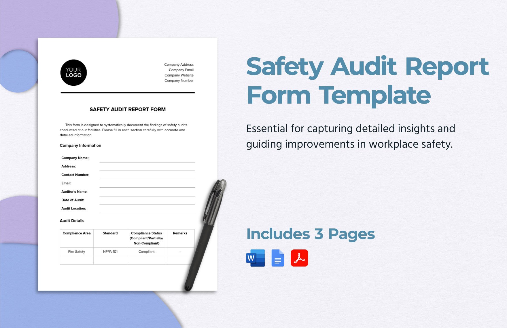 Safety Audit Report Form Template in Word, Google Docs, PDF
