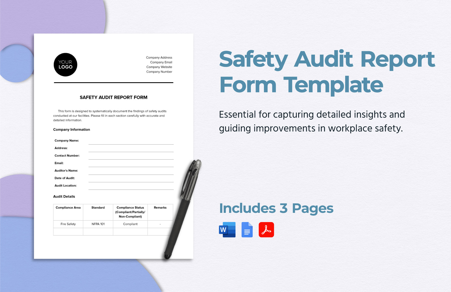 Safety Audit Report Form Template In Word PDF Google Docs Download Safety Audit Report Form Template In Word PDF Google Docs Download