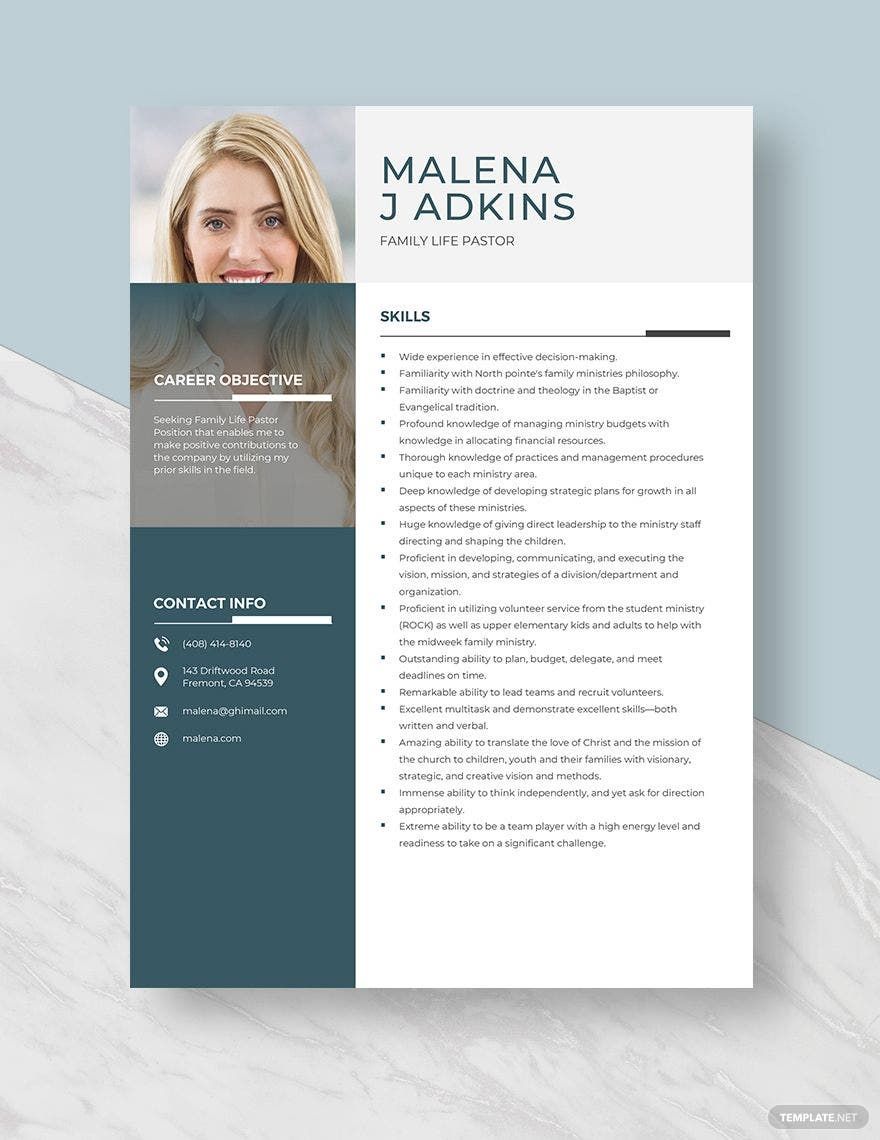 Family Life Pastor Resume in Word, Apple Pages