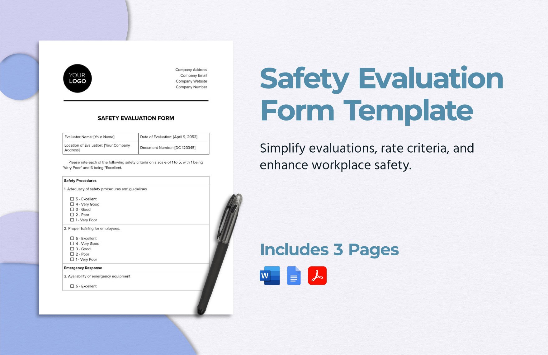 Safety Evaluation Form Template in Word, Google Docs, PDF