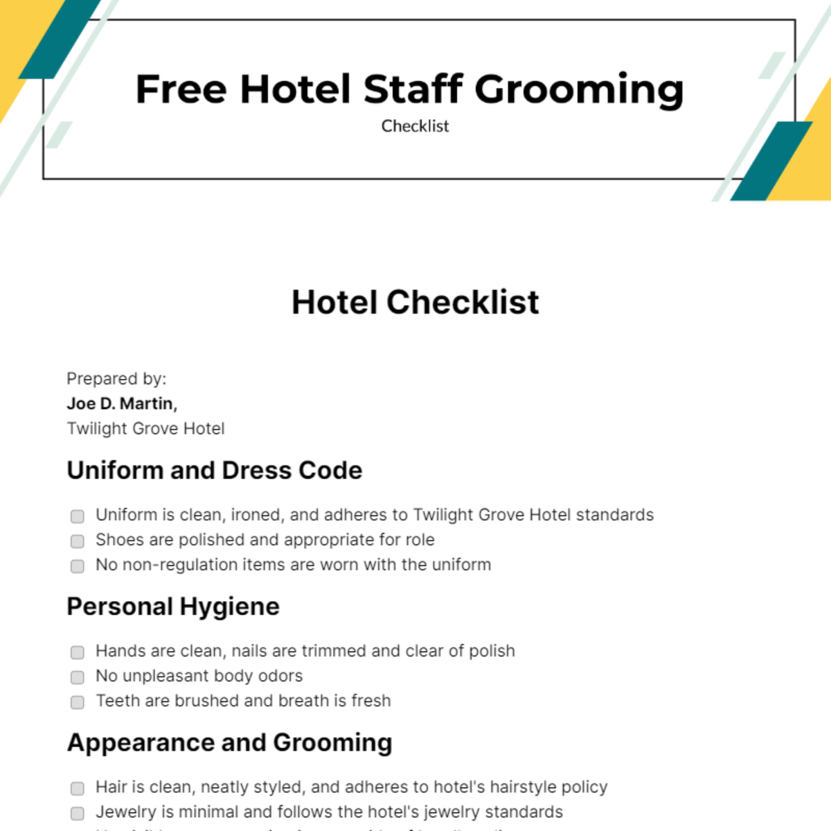 FREE Hotel Checklist Templates & Examples Edit Online & Download