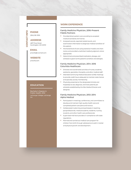 Family Medicine Physician Resume Template