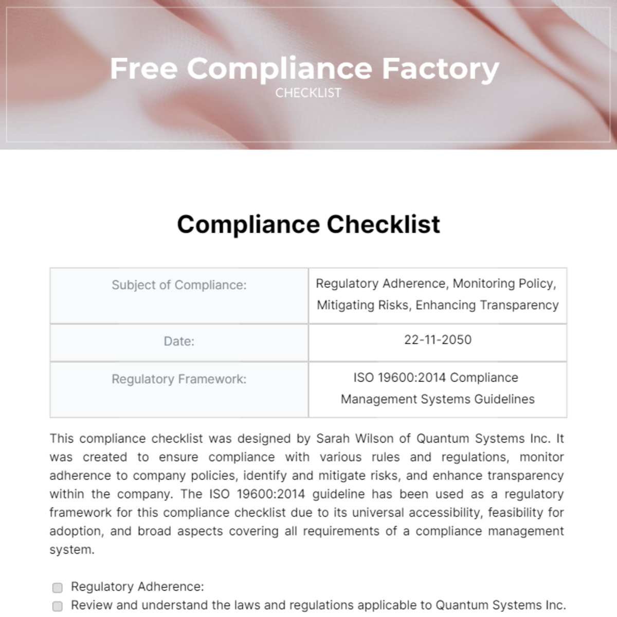 Free Compliance Factory Checklist - Edit Online & Download | Template.net