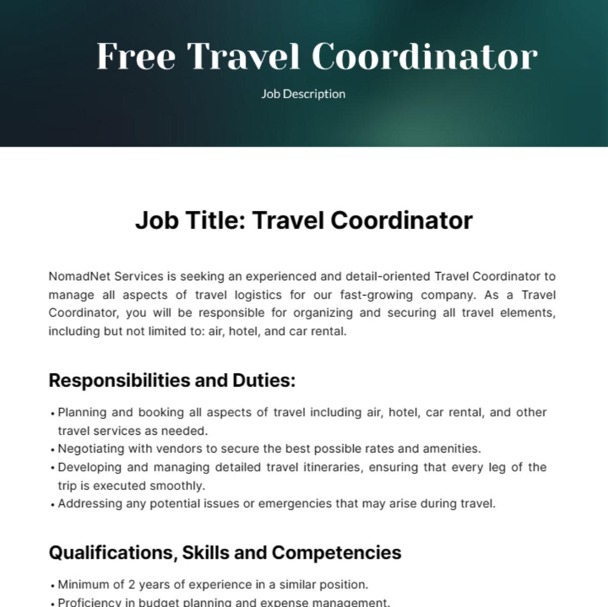 travel planner job description