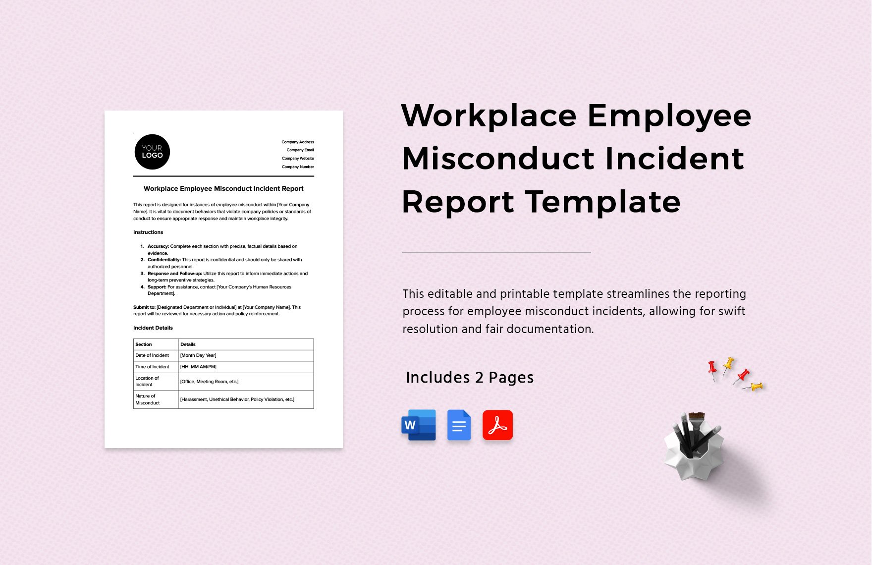 Workplace Employee Misconduct Incident Report Template