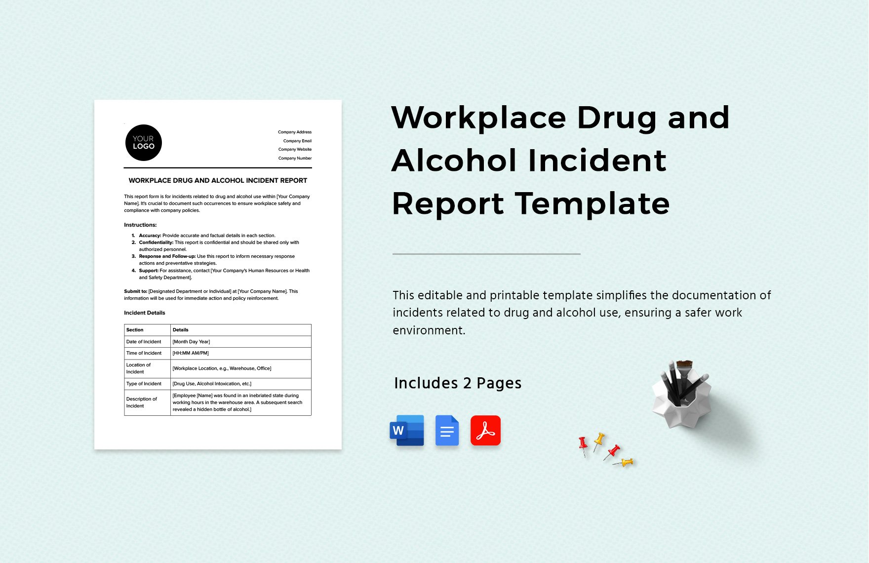 Workplace Drug and Alcohol Incident Report Template