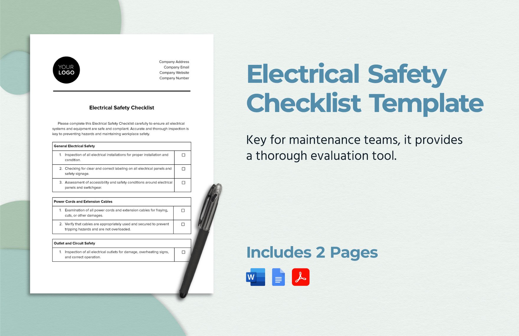 Electrical Safety Checklist Template in Word, Google Docs, PDF