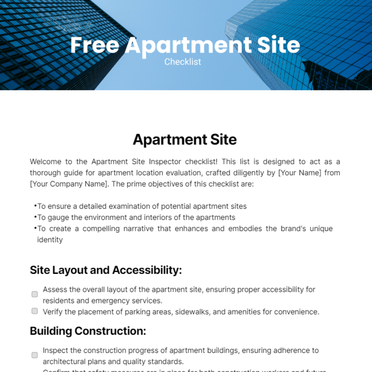 Apartment Site Checklist Template
