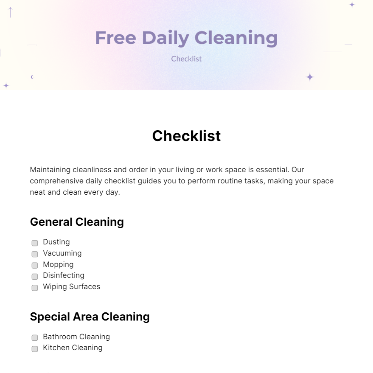 Everyday Essentials Cleaning Printable