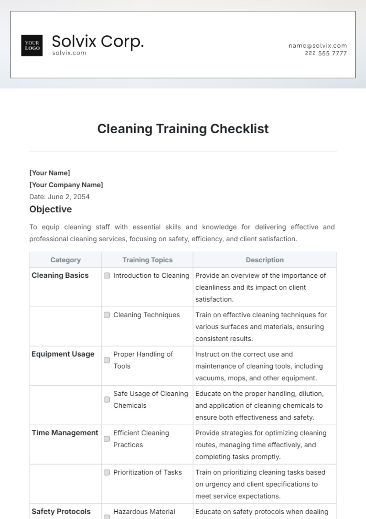 Cleaning Training Checklist Template - Edit Online & Download