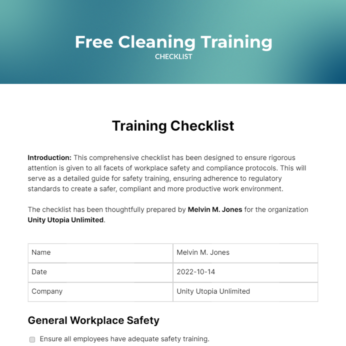 Free Cleaning Training Checklist Edit Online & Download